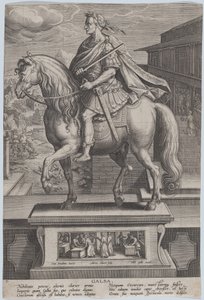 Plate 7: Equestrian Statue of Galba, in Profile to the Left, with a Beheading Scene by Adriaen Collaert