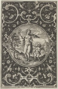 Venus and Cupid in a Decorative Frame with Grotesques, from the Judgment of Paris by Adriaen Collaert