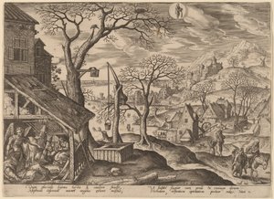 The Angel Telling Joseph to Flee and the Flight into Egypt by Adriaen Collaert after Hans Bol