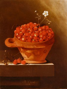 Earthenware Bowl with Strawberries on a Stone Plinth by Adrian Coorte