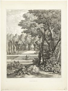 Landscape with Couple Sitting on a Garden Staircase