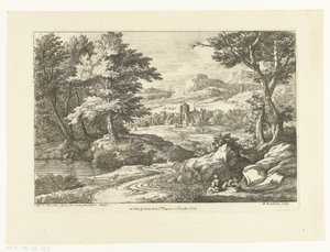 Landscape with Two Figures Along a Road, a Church in the Distance by Adriaen Frans Boudewyns