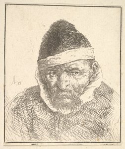 Old Man with White Collar and Pointed Hat by Adriaen Jansz. van Ostade