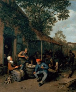 Peasants Smoking and Feasting Outside a Tavern
