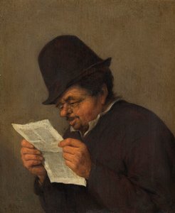 Old Peasant Reading a Paper by Adriaen Jansz. van school of Ostade