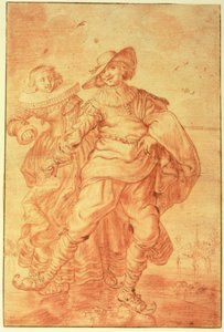 A Lady and Gentleman Skating on Ice by Adriaen Pietersz van de Venne