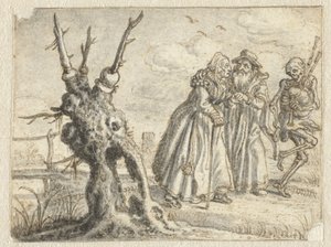 Elderly Man and Woman Willingly Following Death Playing Bagpipes by Adriaen Pietersz van de Venne
