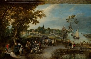 Landscape with Figures and a Village Fair by Adriaen Pietersz van de Venne