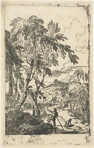 Mountainous Landscape with Trees and Man with Dog by Adriaen van Diest