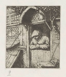 Farmer leaning on lower door by Adriaen van Ostade
