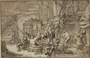 Carousing Peasants in a Tavern with a Fiddler by Adriaen van Ostade