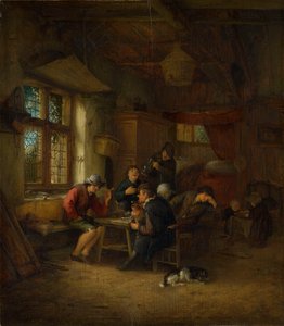 Interior of a Tavern with Five Peasants and a Woman by Adriaen van Ostade