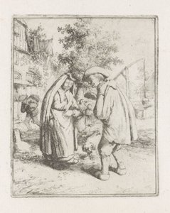 Man and woman in conversation by Adriaen van Ostade