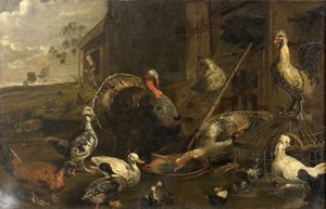 Hens, Ducks and a Turkey Cock by Adriaen van Utrecht