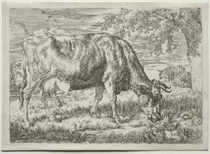 Cow and Two Sheep at the Foot of a Tree by Adriaen van de Velde