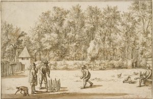 Three Men Playing Skittles by Adriaen van de Velde