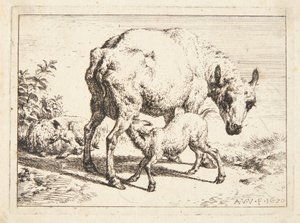 Sheep and Two Lambs by Adriaen van de Velde