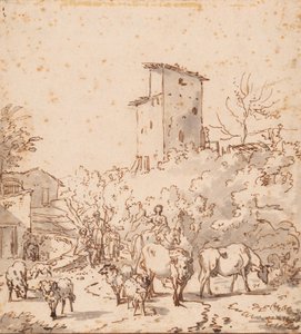 Italian Landscape with People and Cattle by Adriaen van de Velde