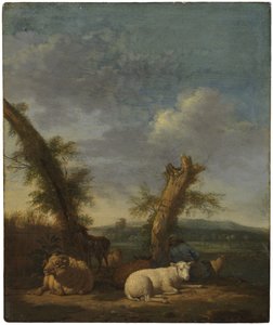 Landscape with Sheep and a Sleeping Shepherd by Adriaen van de Velde