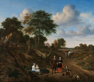 Portrait of a Couple with Two Children and a Nurse in a Landscape by Adriaen van de Velde