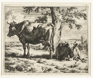 Two Cows Under a Tree