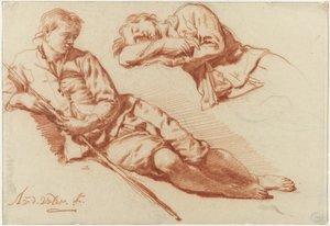 Two Studies of a Shepherd Resting by Adriaen van de Velde