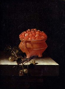 Strawberries and Gooseberries on a Stone Ledge by Adrian Coorte