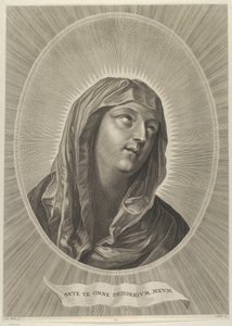 The Head of the Virgin Looking Up to the Right, in an Oval Frame, after Reni, ca. 1650-67 by Adrian van Melar