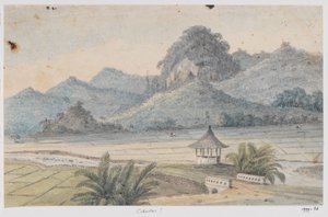 Landscape near Cibodas with Bridge and Pavilion, West Java by Adrianus Johannes Bik