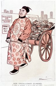 Cartoon about Paul Claudel, French poet and playwright by Adrien Barrere
