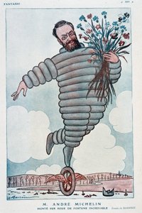 Cartoon by Andre Michelin and Bibendum - Illustration by Adrien Barrere (1877-1931) in “Fantasio” from 01/07/1923 by Adrien Barrere