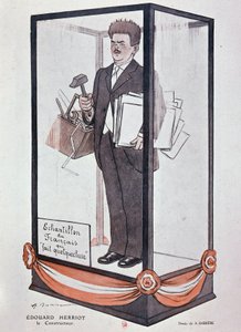 Cartoon by Barrère on Herriot in Fantasio: Edouard Herriot: the builder, Sample of the Frenchman who does something by Adrien Barrere