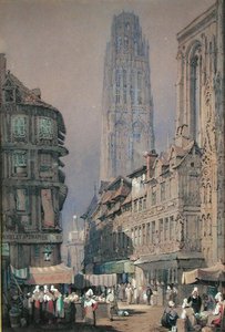Market at the Foot of the Tour de Beurre, Rouen by Adrien Dauzats