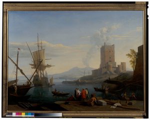 Port with the Vesuvius in the Background by Adrien Manglard