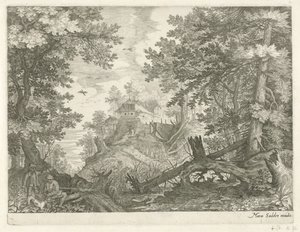 Forest Landscape with Two Hunters and a Dog by Egidius  Sadeler (II)