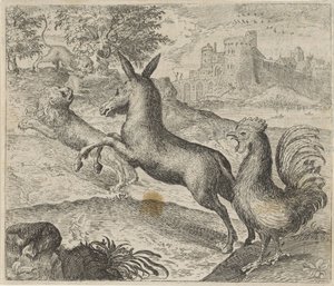 Fable of the Lion, Donkey, and Rooster by Egidius  Sadeler (II)
