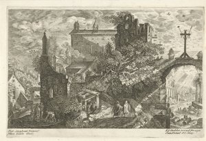 Wooden Cross at Old City Gate by Egidius  Sadeler (II)