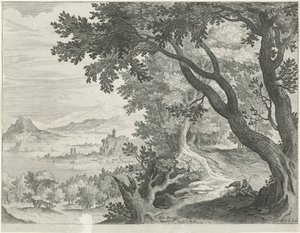 Landscape with Two Figures Under a Tree by Egidius  Sadeler (II)