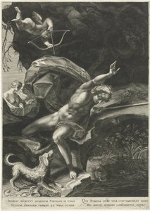 Narcissus at the Spring Hercules and Cerberus by Egidius  Sadeler (II)