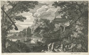 River Landscape with Fishermen and Workers by Egidius  Sadeler (II)