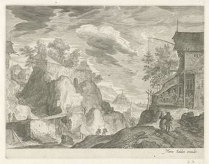 Rocky Landscape with Inn and Houses by Egidius  Sadeler (II)
