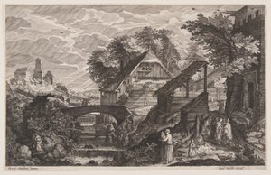 Farmhouses on the Right of a River, from Eight Scenes from Bohemia by Aegidius Sadeler II