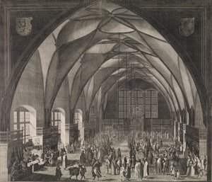 Interior View of Vladislav Hall at Prague Castle during the Annual Fair, 1607