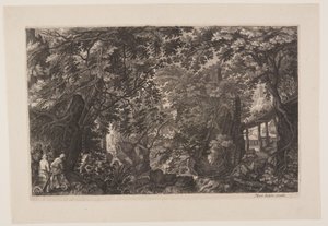 Scene Eight: A Forest with a Wooden Bridge, from Eight Scenes from Bohemia by Aegidius Sadeler II