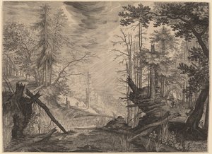 Three Hunters and Two Dogs near a Pool by Aegidius Sadeler II after Roelandt Savery