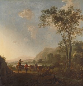 Landscape with Herdsmen and Cattle by Aelbert Cuyp (follower of)