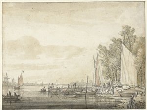 Boats at a Pier in a River by Aelbert Cuyp