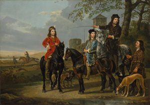 Equestrian Portrait of Cornelis and Michiel Pompe van Meerdervoort with their Tutor and Coachman, Starting for the Hunt by Aelbert Cuyp