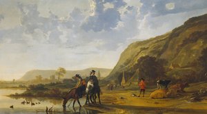 River landscape with riders, 1655 by Aelbert Cuyp