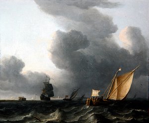 Two Dutch Smalschips and a Man-of-War by Aernout Smit